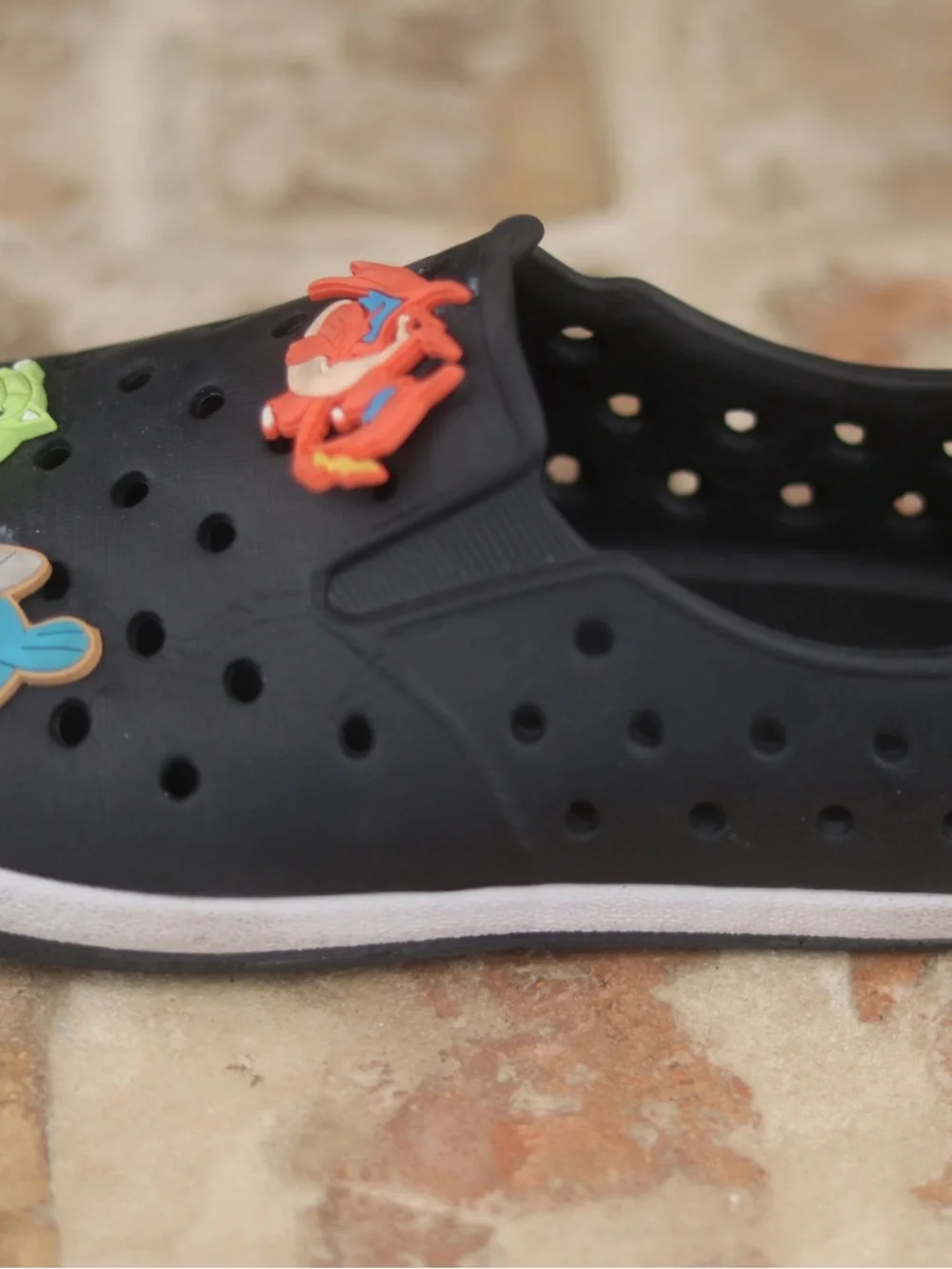 Black Kids Slip-On Ventilated Shoes with Cartoon Charms like Natives